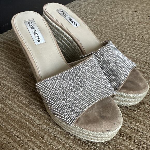 Steve Madden Sanctuary Rhinestones Crystals Bling Slip-On Wedge Sandals size 8 M - Picture 1 of 8
